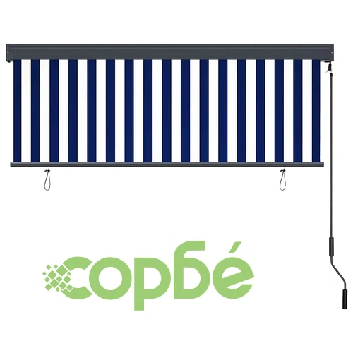 Външна ролкова завеса с райета син и бял 180x250 см текстил ➤ топ цена ➤ sorbe.bg