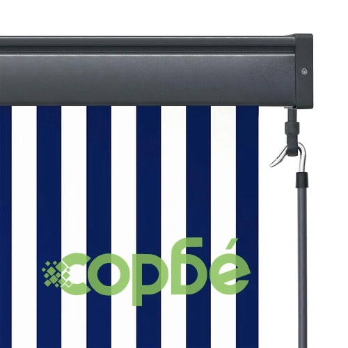 Външна ролкова завеса с райета син и бял 180x250 см текстил ➤ топ цена ➤ sorbe.bg