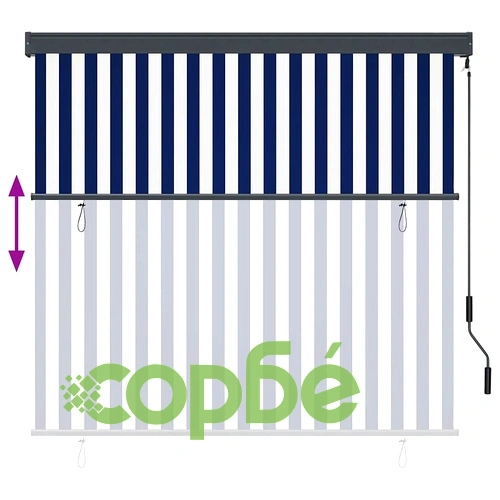 Външна ролкова завеса с райета син и бял 180x250 см текстил ➤ топ цена ➤ sorbe.bg