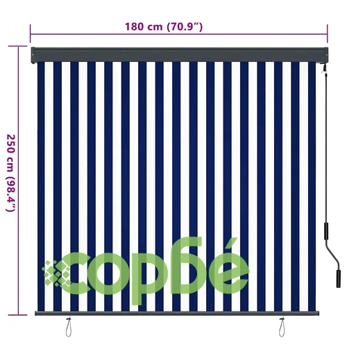 Външна ролкова завеса с райета син и бял 180x250 см текстил ➤ топ цена ➤ sorbe.bg