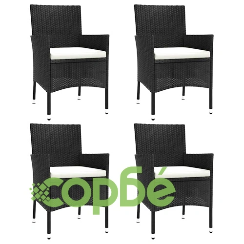 Градински столове с възглавници, 4 броя, черни, полиратан, 61 x 60 x 88 см ➤ топ цена ➤ sorbe.bg