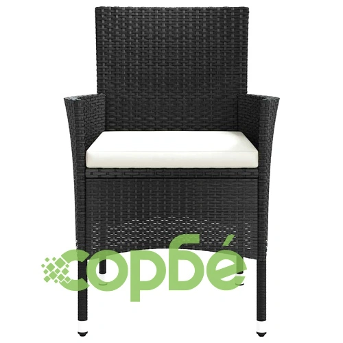 Градински столове с възглавници, 4 броя, черни, полиратан, 61 x 60 x 88 см ➤ топ цена ➤ sorbe.bg