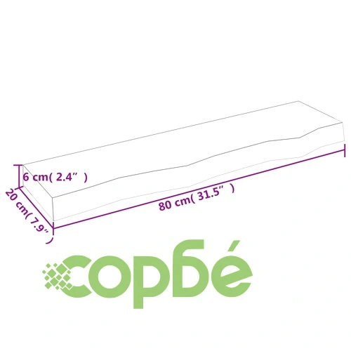 Стенен рафт тъмнокафяв 80x20x6 см масивен дъб с жив ръб ➤ топ цена ➤ sorbe.bg