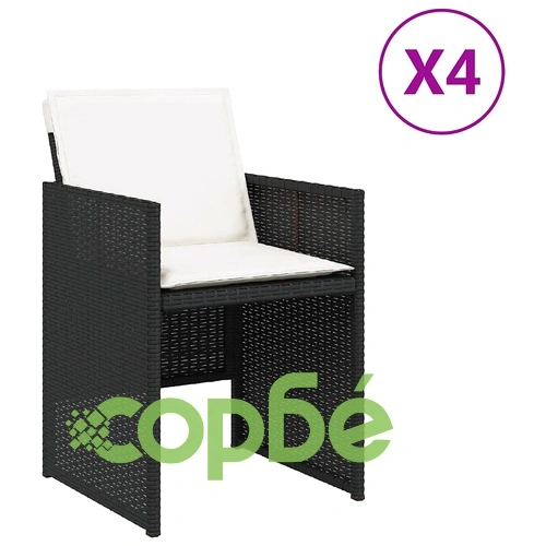 Градински столове с възглавници, 4 броя, полиратан, черен, 50,5 x 54 x 79 см ➤ топ цена ➤ sorbe.bg