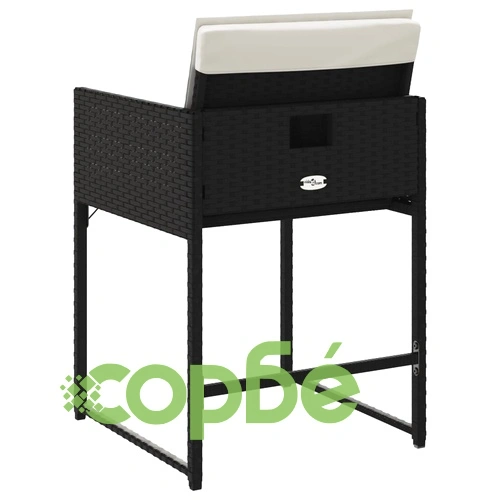 Градински столове с възглавници, 4 бр, черен полиратан, стоманена рамка ➤ топ цена ➤ sorbe.bg