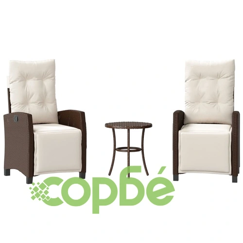 Бистро комплект с възглавници, 3 части, полиратан, кафяв ➤ топ цена ➤ sorbe.bg