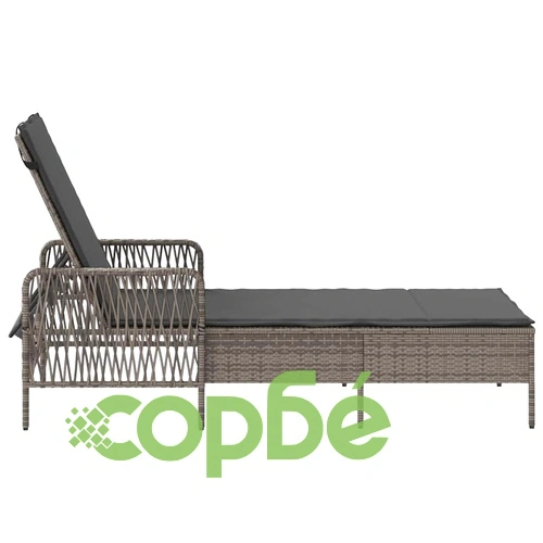 Шезлонг с възглавница сив полиратан 157x55x92 см за 1 човек ➤ топ цена ➤ sorbe.bg