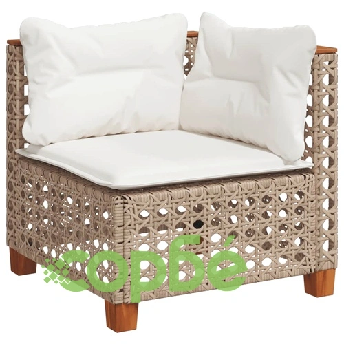 Модулен Градински Ъглов Диван от Полиратан с Възглавници - Бежов ➤ топ цена ➤ sorbe.bg