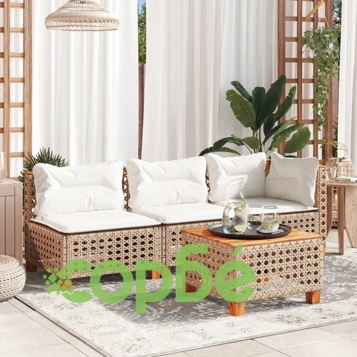 Модулен Градински Ъглов Диван от Полиратан с Възглавници - Бежов ➤ топ цена ➤ sorbe.bg