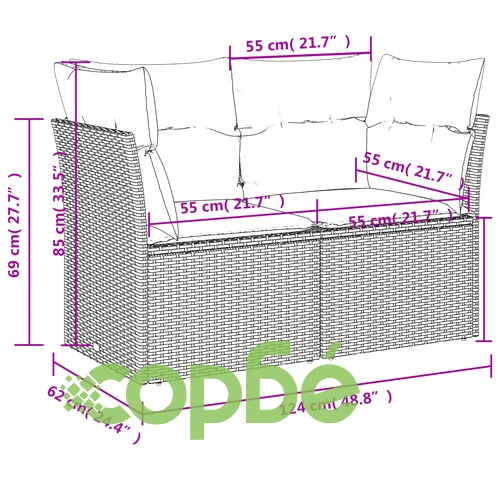 Луксозен градински диван 2-местен от кафяв полиратан с възглавници и място за съхранение ➤ топ цена ➤ sorbe.bg