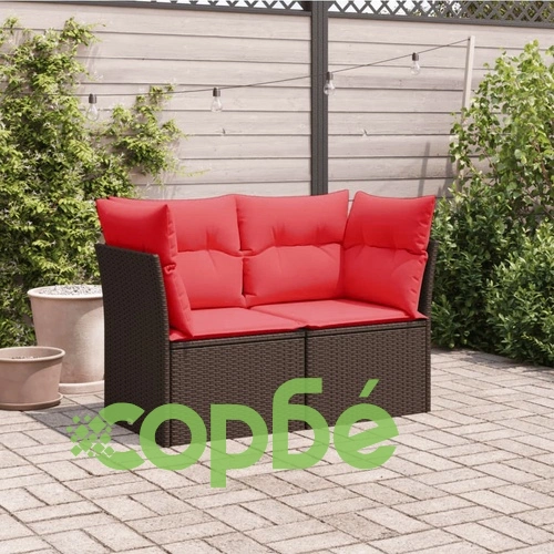 Луксозен градински диван 2-местен от кафяв полиратан с възглавници и място за съхранение ➤ топ цена ➤ sorbe.bg