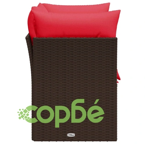 Луксозен градински диван 2-местен от кафяв полиратан с възглавници и място за съхранение ➤ топ цена ➤ sorbe.bg