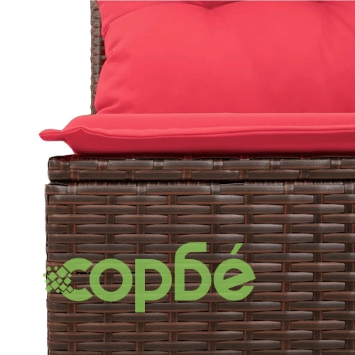 Луксозен градински диван 2-местен от кафяв полиратан с възглавници и място за съхранение ➤ топ цена ➤ sorbe.bg