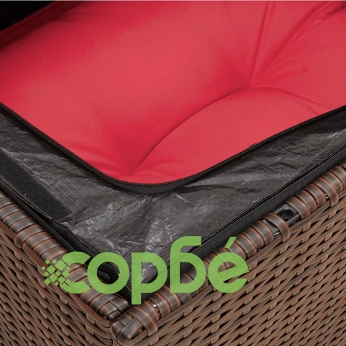 Луксозен градински диван 2-местен от кафяв полиратан с възглавници и място за съхранение ➤ топ цена ➤ sorbe.bg