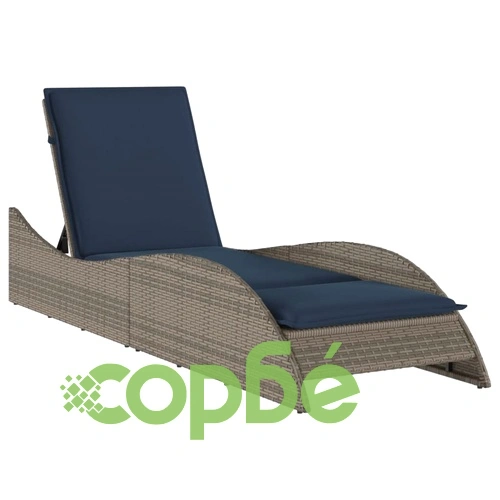 Шезлонг с възглавница от полиратан, сив, 60x205x73 см ➤ топ цена ➤ sorbe.bg