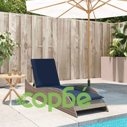 Шезлонг с възглавница от полиратан, сив, 60x205x73 см ➤ топ цена ➤ sorbe.bg