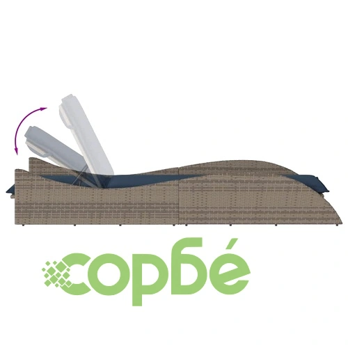 Шезлонг с възглавница от полиратан, сив, 60x205x73 см ➤ топ цена ➤ sorbe.bg