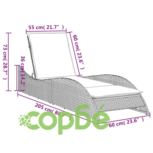 Градински шезлонг с възглавница от полиратан, кафяв, 60x205x73 см ➤ топ цена ➤ sorbe.bg