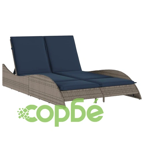 Шезлонг с възглавници от полиратан, сив, 114x205x73 см ➤ топ цена ➤ sorbe.bg