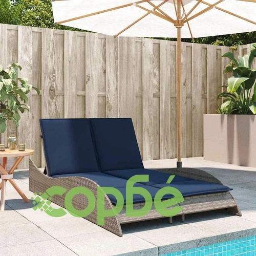 Шезлонг с възглавници от полиратан, сив, 114x205x73 см ➤ топ цена ➤ sorbe.bg