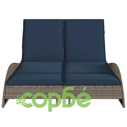 Шезлонг с възглавници от полиратан, сив, 114x205x73 см ➤ топ цена ➤ sorbe.bg