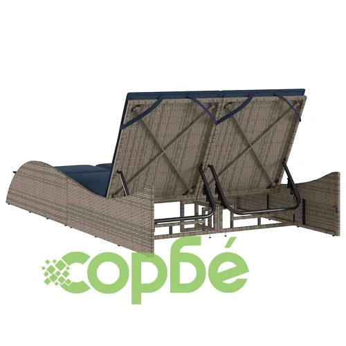 Шезлонг с възглавници от полиратан, сив, 114x205x73 см ➤ топ цена ➤ sorbe.bg