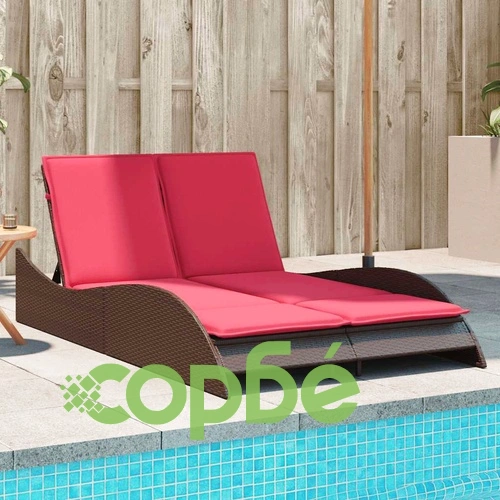 Шезлонг с възглавници от полиратан, кафяв, 114x205x73 см ➤ топ цена ➤ sorbe.bg