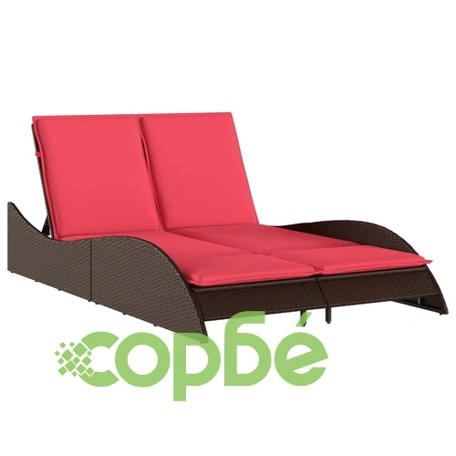 Шезлонг с възглавници от полиратан, кафяв, 114x205x73 см ➤ топ цена ➤ sorbe.bg
