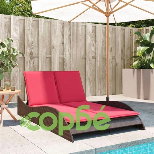 Шезлонг с възглавници от полиратан, кафяв, 114x205x73 см ➤ топ цена ➤ sorbe.bg
