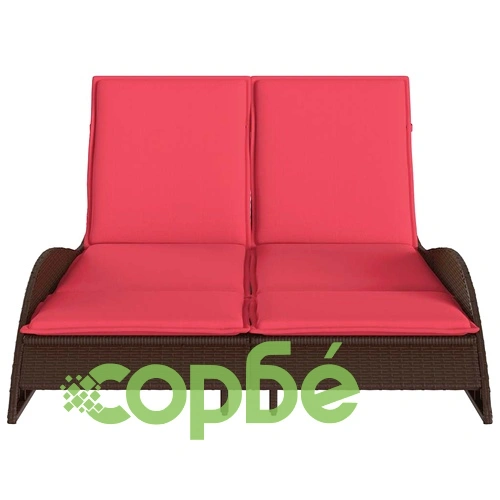 Шезлонг с възглавници от полиратан, кафяв, 114x205x73 см ➤ топ цена ➤ sorbe.bg