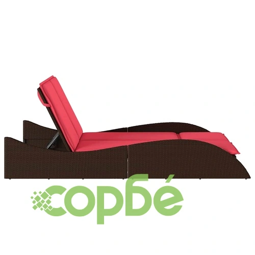 Шезлонг с възглавници от полиратан, кафяв, 114x205x73 см ➤ топ цена ➤ sorbe.bg