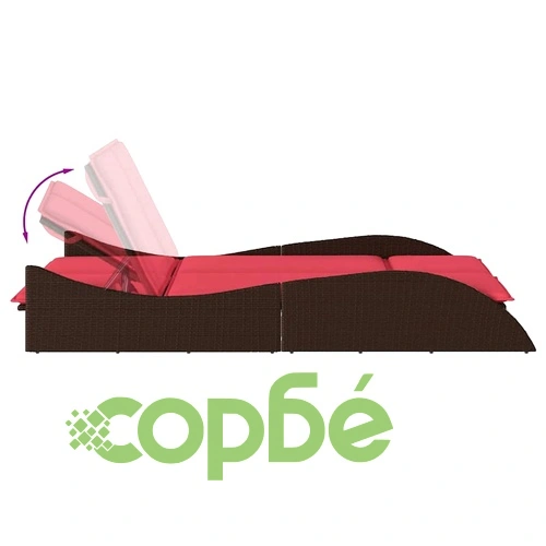 Шезлонг с възглавници от полиратан, кафяв, 114x205x73 см ➤ топ цена ➤ sorbe.bg