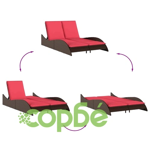 Шезлонг с възглавници от полиратан, кафяв, 114x205x73 см ➤ топ цена ➤ sorbe.bg