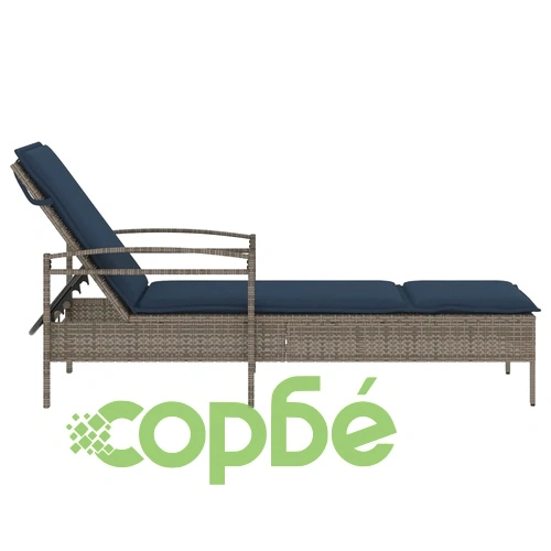 Шезлонг от полиратан с възглавница, сив, 63x200x81 см ➤ топ цена ➤ sorbe.bg