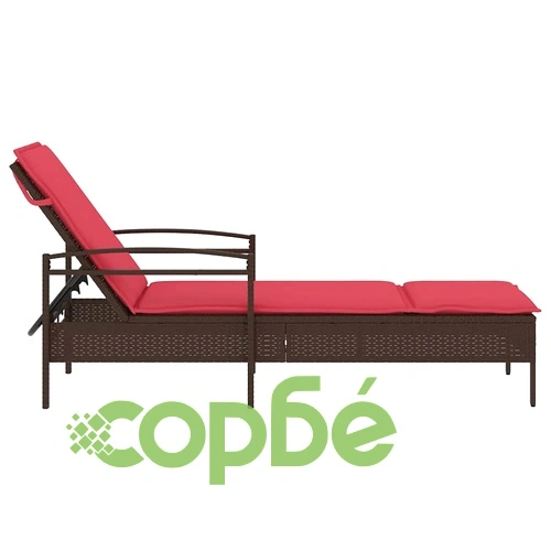 Шезлонг с възглавница от полиратан, кафяв, 63x200x81 см ➤ топ цена ➤ sorbe.bg