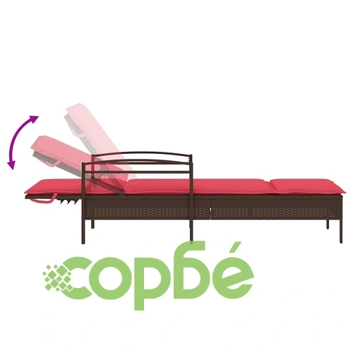 Шезлонг с възглавница от полиратан, кафяв, 63x200x81 см ➤ топ цена ➤ sorbe.bg