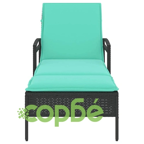 Шезлонг с възглавница от полиратан, черен, 63x200x81 см ➤ топ цена ➤ sorbe.bg