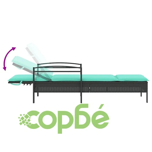 Шезлонг с възглавница от полиратан, черен, 63x200x81 см ➤ топ цена ➤ sorbe.bg