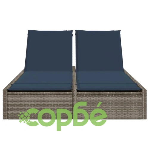 Двоен шезлонг с възглавници от полиратан, сив, 123 x 200 см ➤ топ цена ➤ sorbe.bg