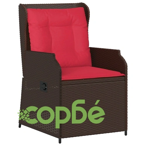 Градински столове с регулируема облегалка, 2 броя, с възглавници, кафяви, полиратан, 55 x 67 x 95 см ➤ топ цена ➤ sorbe.bg