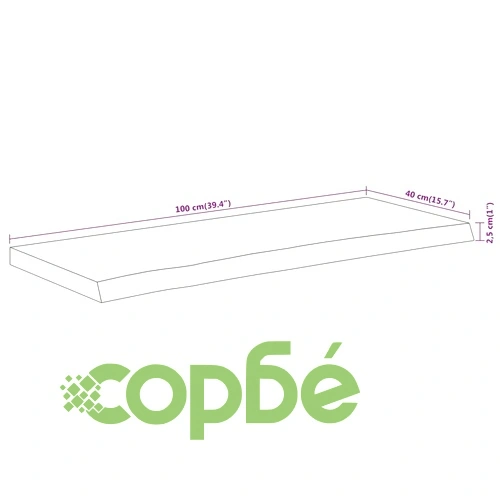 Плот за маса от масивна акация, 100x40x2,5 см, правоъгълен с жив ръб ➤ топ цена ➤ sorbe.bg