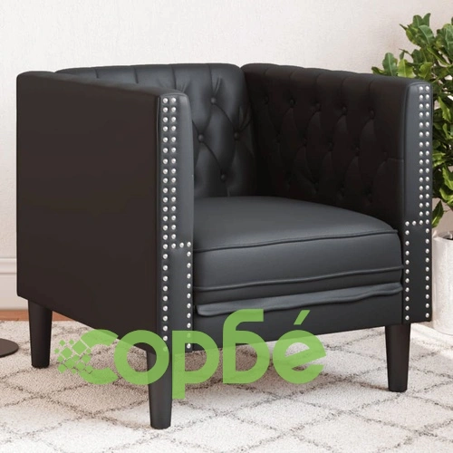 Елегантно Кресло Честърфийлд от Еко Кожа в Черно, 71x74.5x70.5 см ➤ топ цена ➤ sorbe.bg