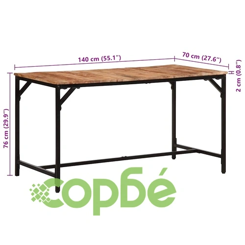 Трапезна маса от масивно мангово дърво 140x70x75 см с метална рамка ➤ топ цена ➤ sorbe.bg