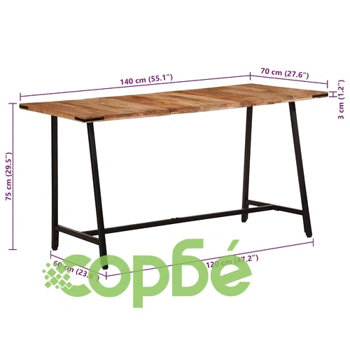 Трапезна маса от масивно мангово дърво и желязо, 140x70x75 см ➤ топ цена ➤ sorbe.bg