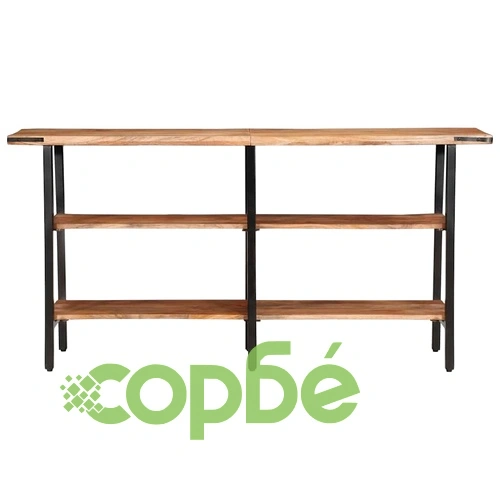 Конзолна маса от мангово дърво масив 140x35x70 см с метална рамка ➤ топ цена ➤ sorbe.bg