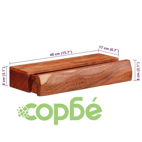Стенни рафтове, 2 броя, 40x17x8 см, масивно акациево дърво ➤ топ цена ➤ sorbe.bg