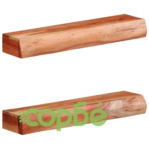 Стенни рафтове от масивно акациево дърво, 2 бр, 60x17x8 см ➤ топ цена ➤ sorbe.bg