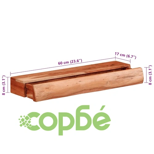 Стенни рафтове от масивно акациево дърво, 2 бр, 60x17x8 см ➤ топ цена ➤ sorbe.bg