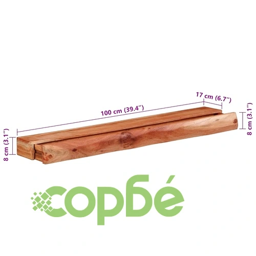 Стенни рафтове от масивно акациево дърво, 2 бр, 100x17x8 см ➤ топ цена ➤ sorbe.bg