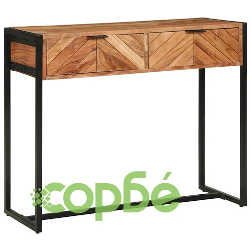Конзолна маса с 2 чекмеджета и рафт от масивно мангово дърво 90x35x75 см кафяво ➤ топ цена ➤ sorbe.bg